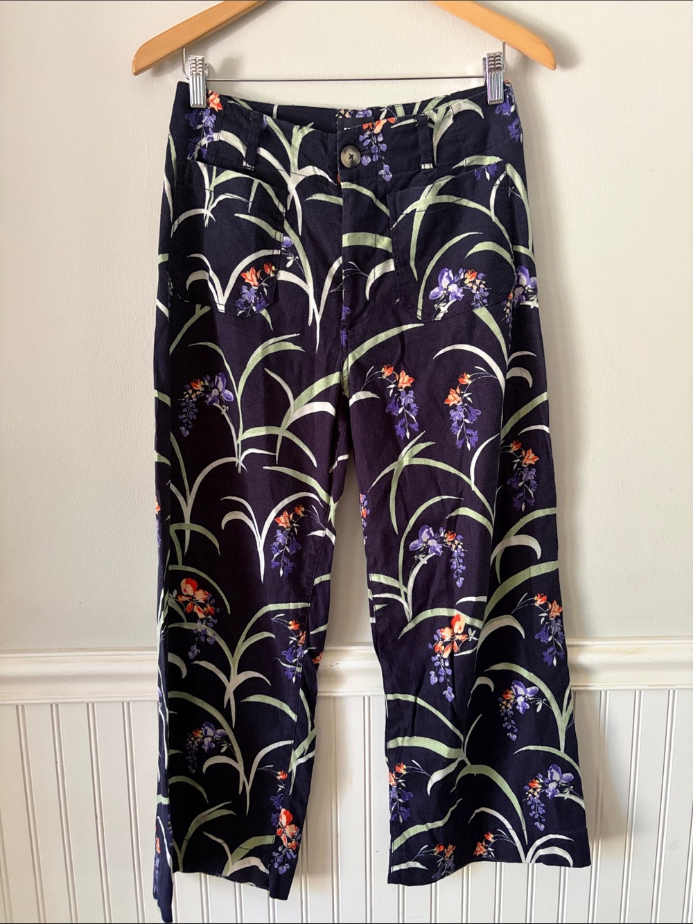 Anthropologie Maeve Colette Floral Print Linen Blend Cropped Wide Leg Pants